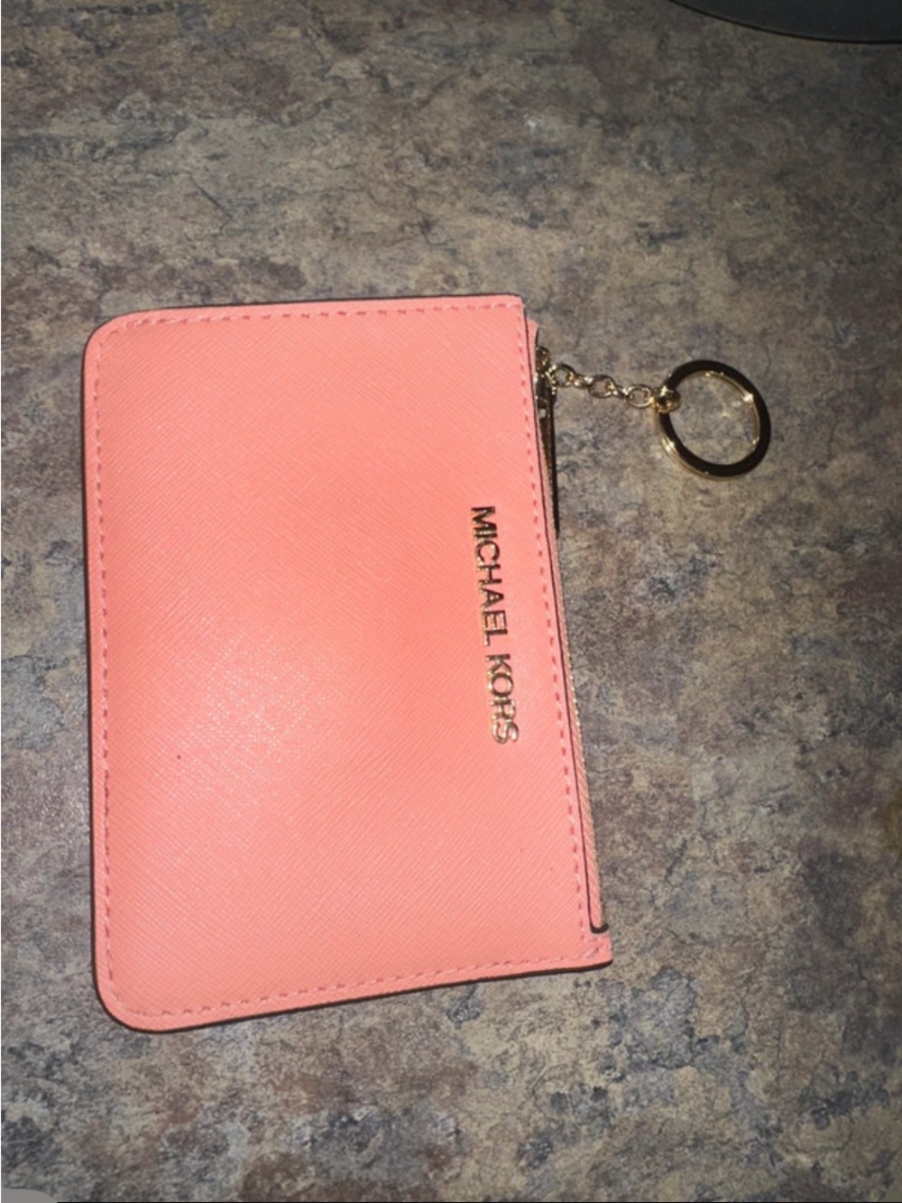 Michael Kors Coral Zip Card Holder with Gold Key Ring